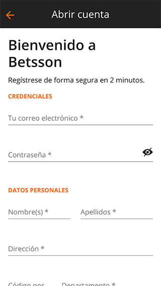 Betsson Perú Registro