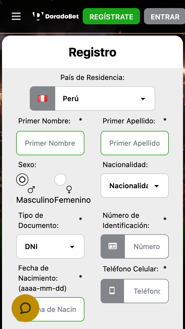 Doradobet Perú - Registro