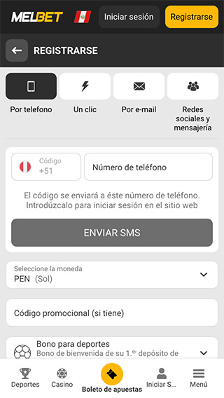 Melbet Perú Registrarse