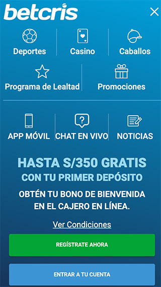 Betcris Perú Menú Móvil