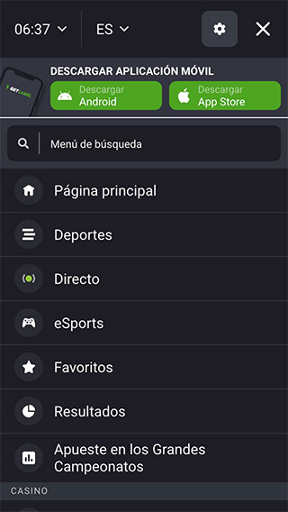 Betlabel Perú Menú Móvil
