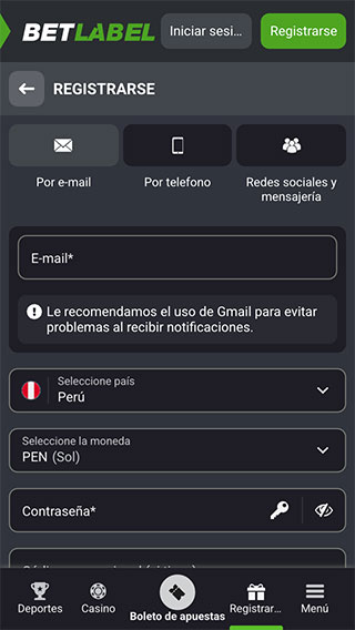 Betlabel Perú Registrarse