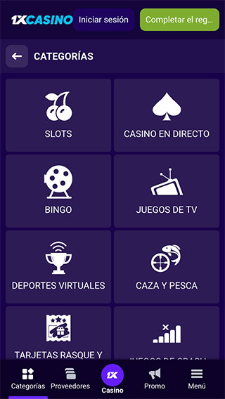 1xCasino Perú Categorías