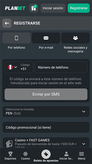 Planbet Perú Registro